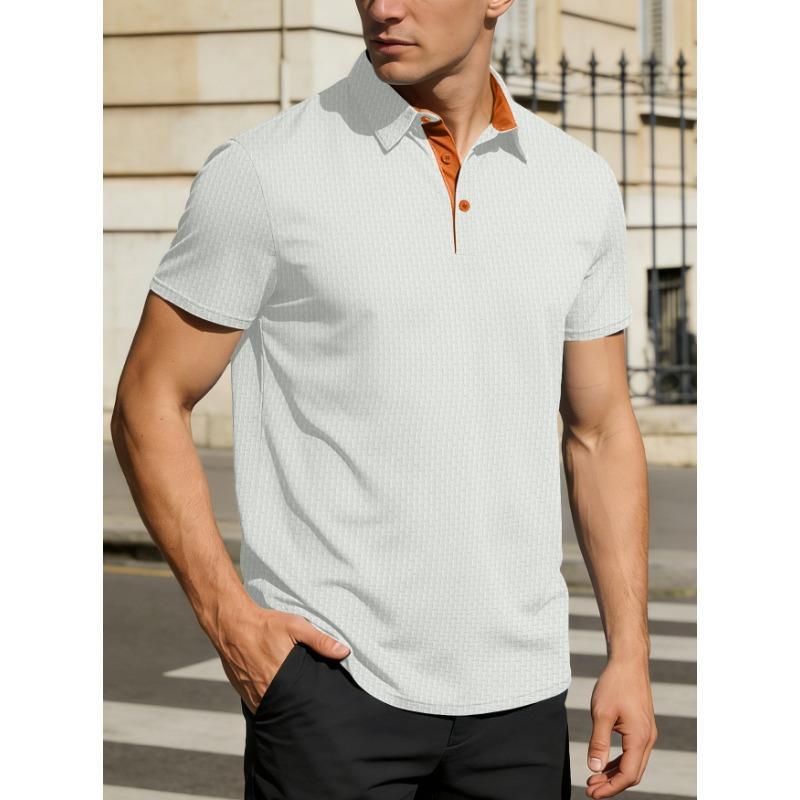 Summer icy men s short-sleeved lapel color-blocked elastic casual Polo shirt simple S белый