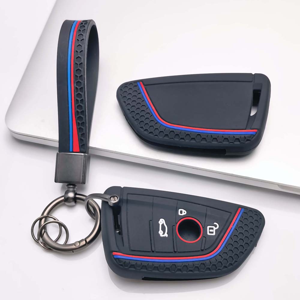 Silicone Car Key Case Cover with Keychain Compatible for BMW X1 X2 X3 X4 X5 X6 X7 1 2 3 4 5 6 7 Series G20 G30 G11 F15 F16 F48