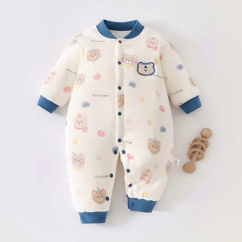 Thickened 120g Cotton Winter Baby Jumpsuit - Warm Padded Bodysuit for Crawling