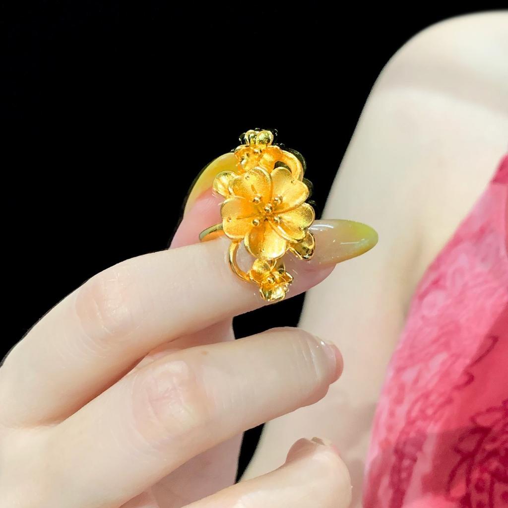 Gold Shop Same Style 9999 24K Real Gold Women'S Gold Ring Open Gold Flower Girlfriend Birthday Gift Sexy And Beautiful Jewelry N