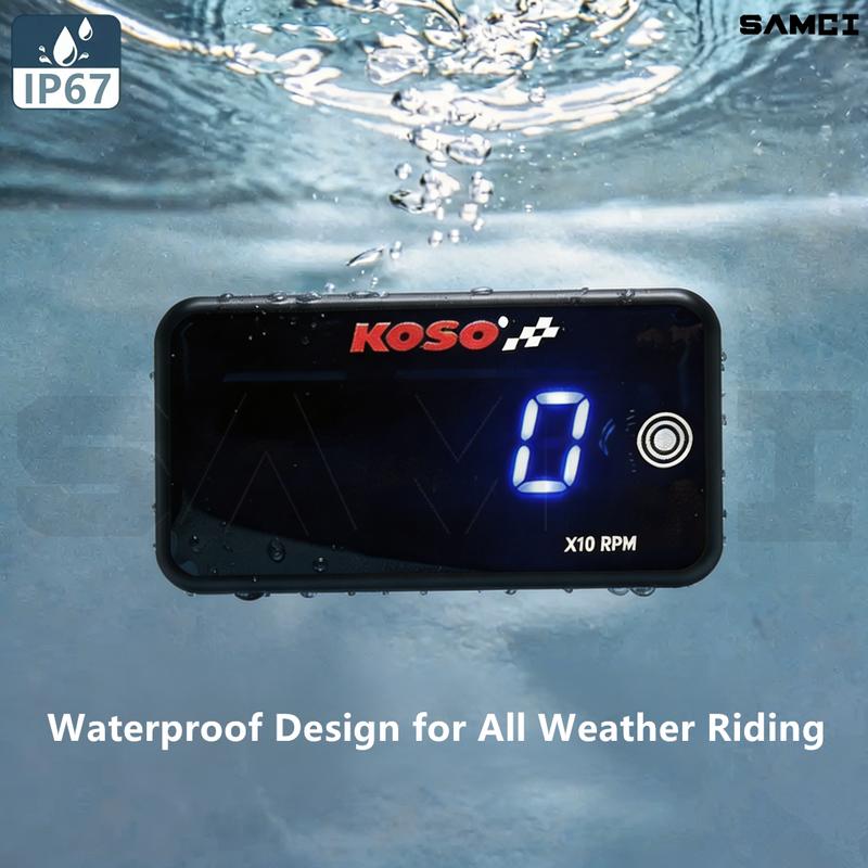 KOSO Motorcycle Tachometer Universal Digital LCD Touch-sensitive RPM Gauge Auto Brightness Waterproof Tachometer