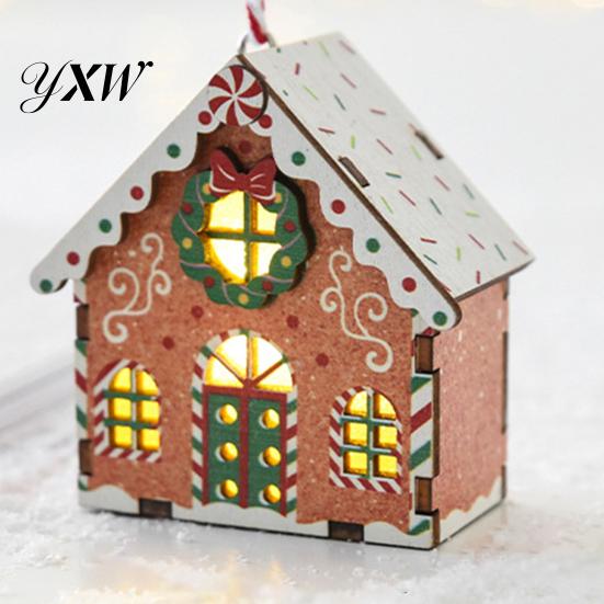 Long-lasting Festive Charm Christmas Gingerbread House Ornament Wooden Light Up Village Easy Storage Tree Hanging Ornaments for Holiday Winter