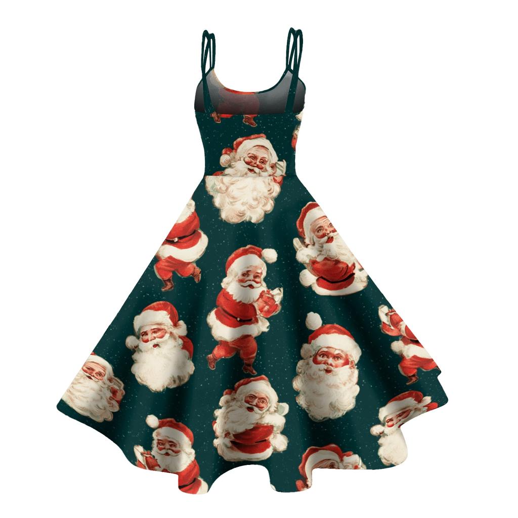 Rochie de petrecere sexy retro cu umerii goi și imprimeu de Crăciun pentru femei, pentru celebrarea sărbătorilor