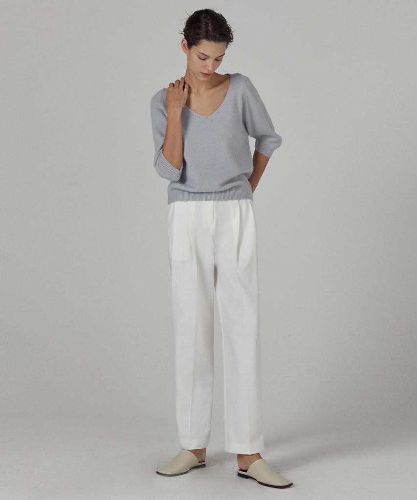 A.RIFF Basic Double-Pleat Long Slacks - Ivory