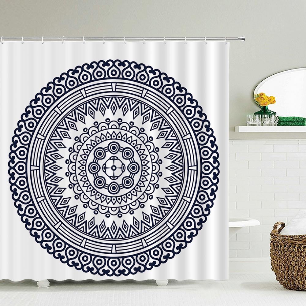 Art Boho Shower Curtain with Hooks Bohemian Bath Curtain Polyester Fabric Black and White Minimalist style Bathroom Curtains