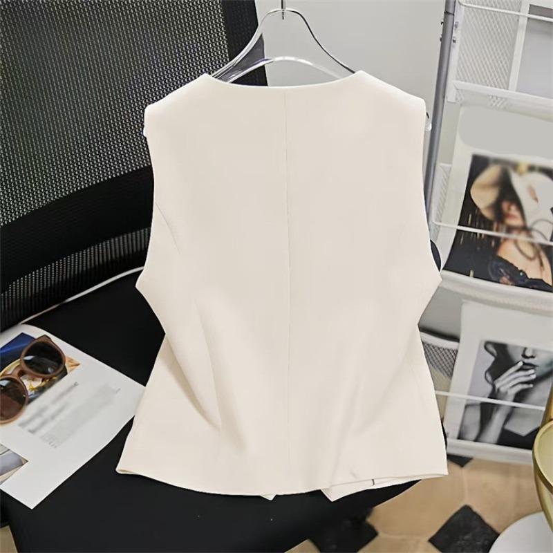 Frühling Herbst V-Ausschnitt Ärmellos Fortgeschrittene Damen Blazer Weste Mantel Einreihig Kurz Damen Anzug Weste Jacke