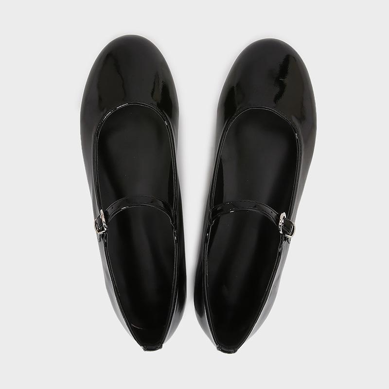 Fashion High Quality Patent Leather Black Ballet Flats Women Fashion Round Toe Shallow Buckle Mary Jane Shoes Cozy Non-slip Casual Shoes