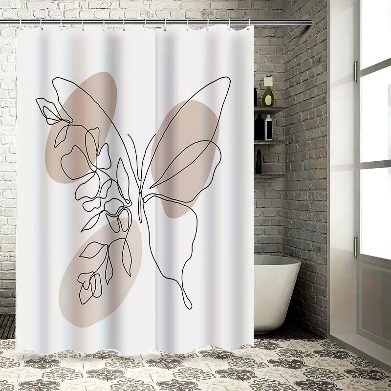 

Elegant And Simple Line Butterfly Pattern Shower Curtain Waterproof And Anti-Mildew Bathroom Curtain Creative Home Decor W60H190(CM)-1 Pcs