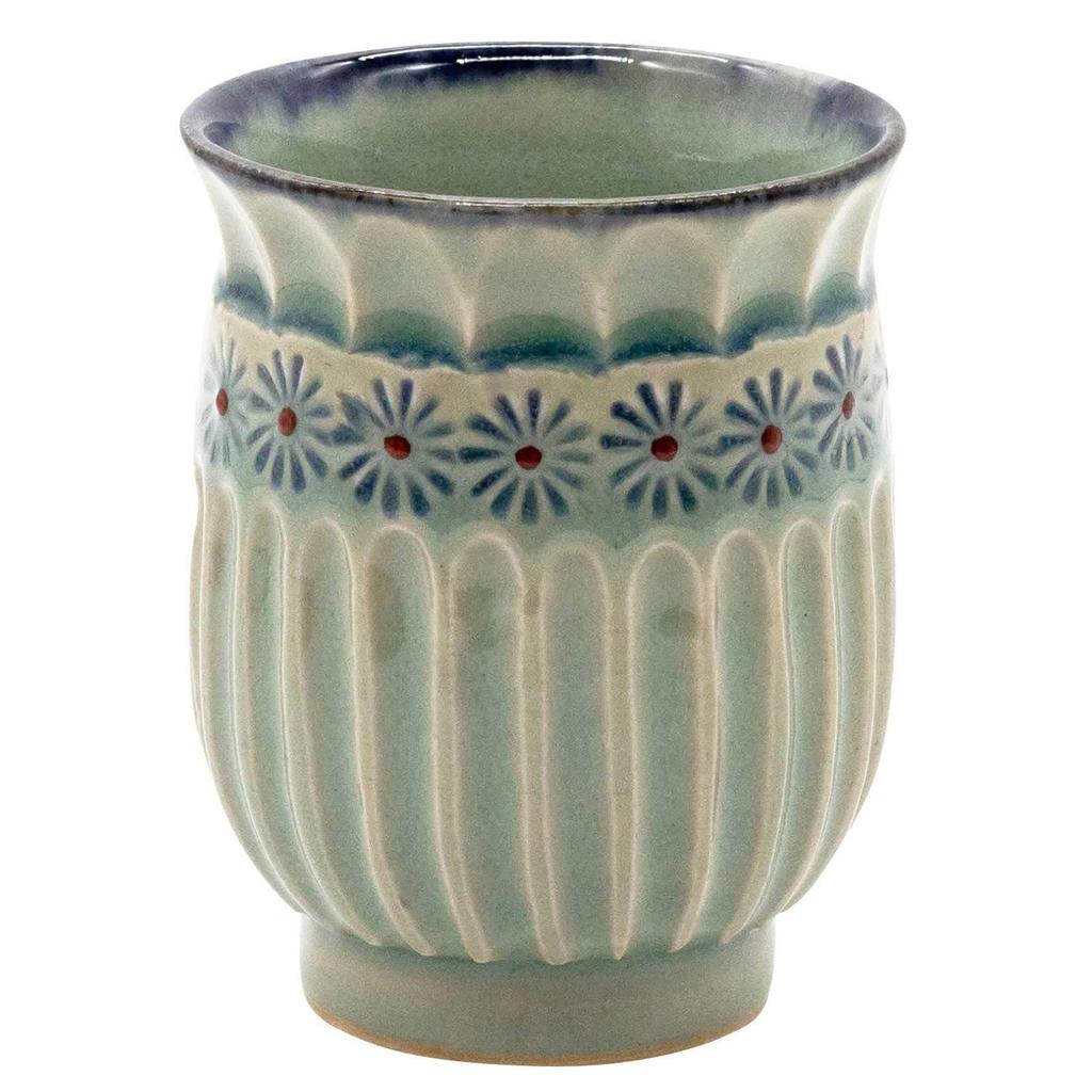 Minoru Small Green Mishima Made In Japan Maeken, Kyo-yaki, Kiyomizu-yaki, Ando, Teacup, Glaze, Carving,