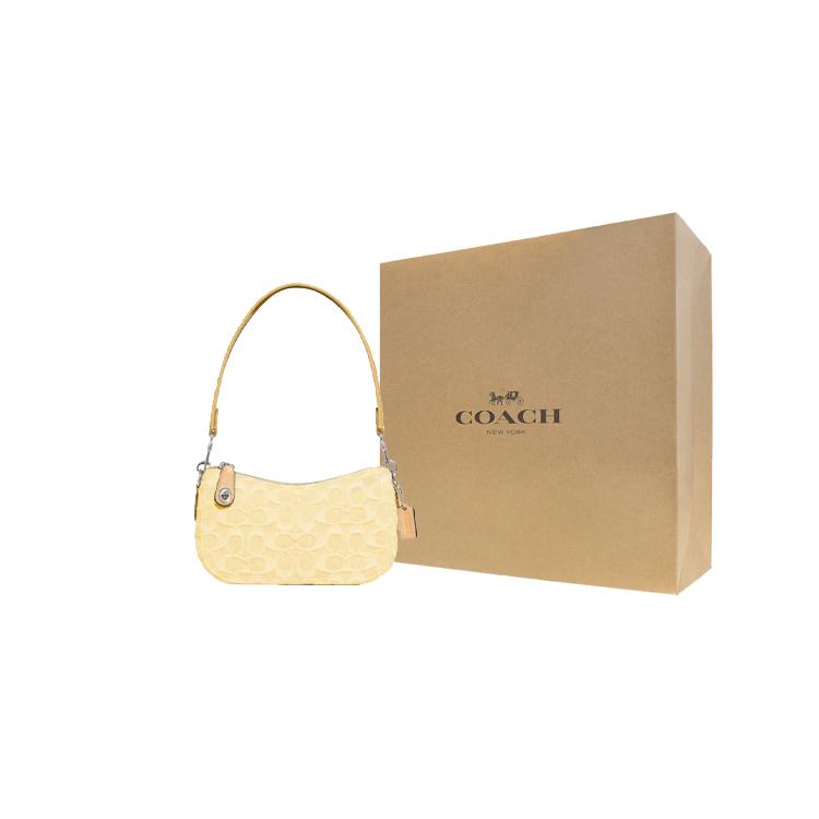 New COACH Swinger Denim With Leather Crescent Bag, Handbag, Shoulder Bag Women's Yellow CJ939-LHPWE