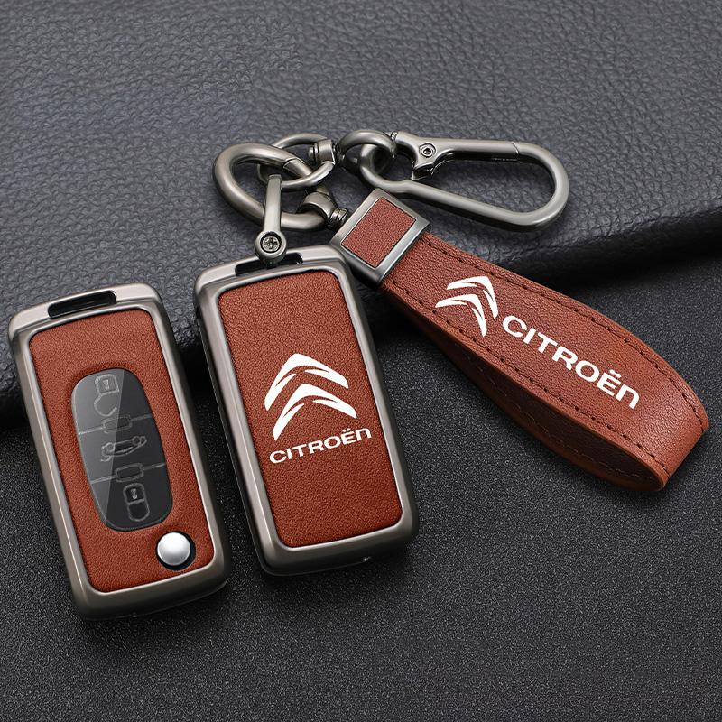 Zinc Alloy Leather Key Case Cover Protector Shell Durable Waterproof For Citroen C2 C3 C4 C5 C6 C8 Xsara Picasso Car Accessories