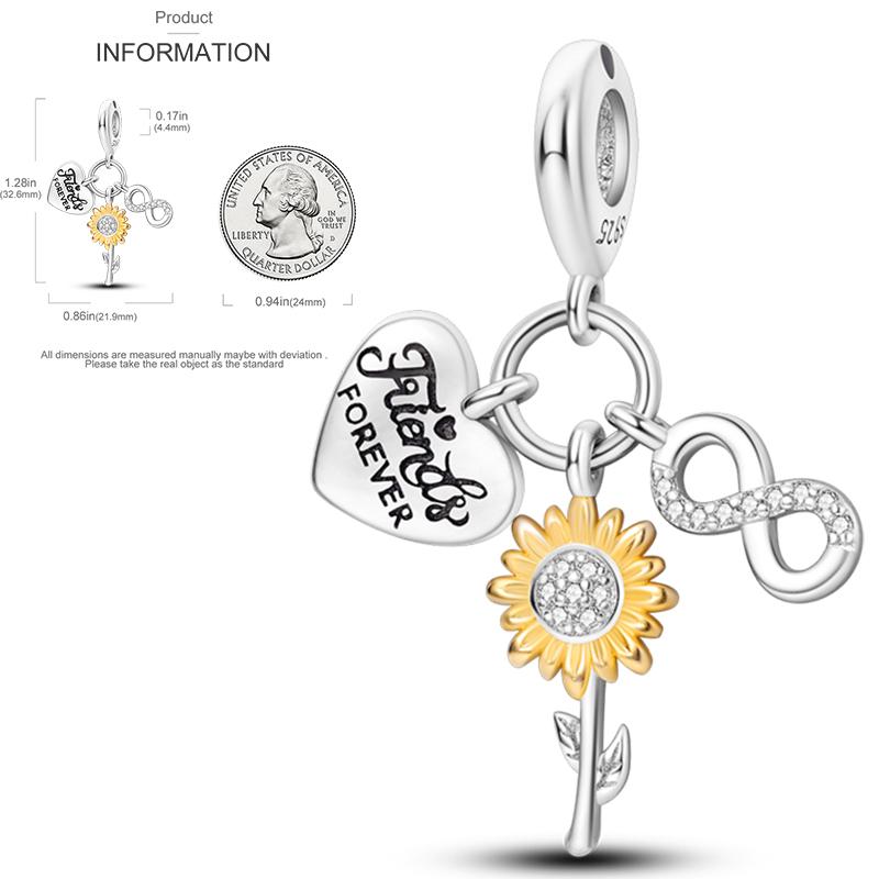 New Copper Charms Beads Sunflower Flower Daisy Original Charm Pendant Fit Charm Bracelets Diy Jewelry Birthday Gift