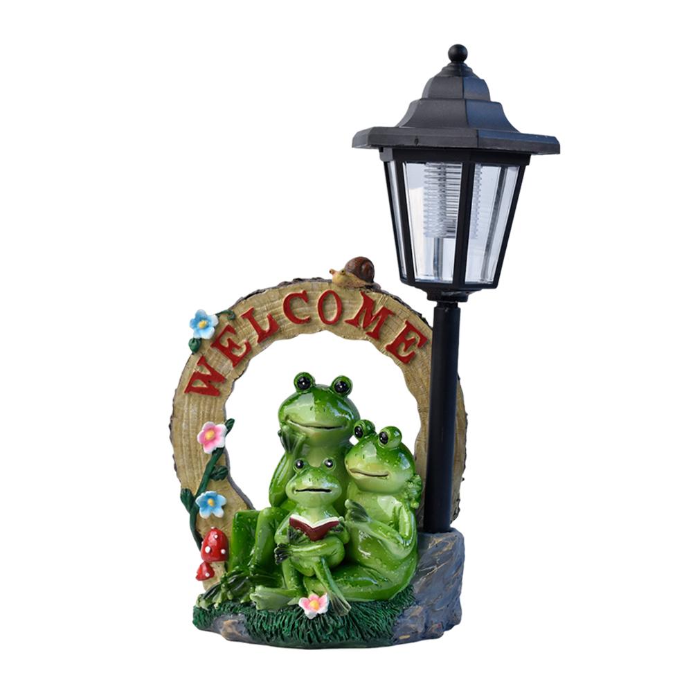 Solar Garden Statues Frog Garden Statue Resin Garden Family Frog Statue Frog Sculpture for Lawn Ornaments Patio Yard Decorations