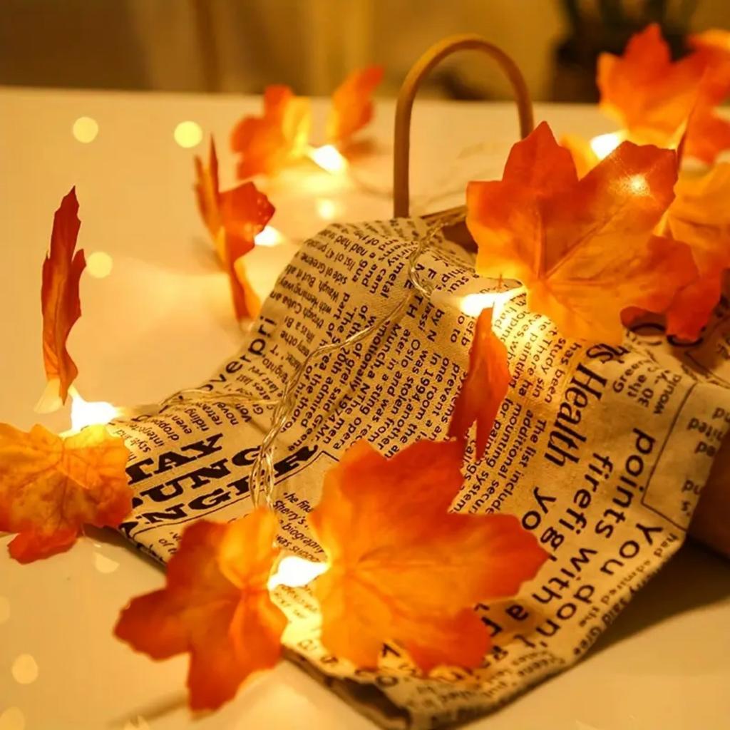 Xiaomi 1pc LED Battery Powered Double Red Maple Leaf Halloween Fall String Light Good Gift Perfect For Home Bedroom Park Patio Decor