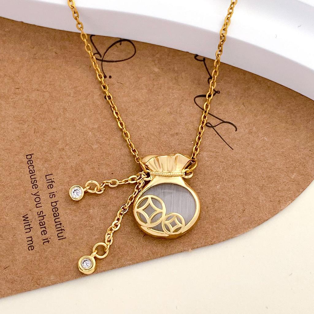 Necklace elegant small fresh pink lucky bag coin necklace accessories female versatile girl collarbone chain does not fade accessories