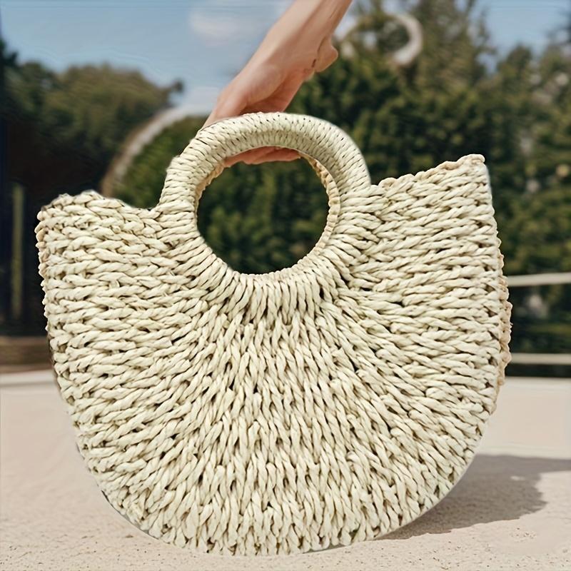 

1pc Handwoven Tote Bag Spacious Open Top, Round Handles,Coffee/Ivory, Perfect Holiday Gift Accessory, Beach Tote Bag бежевый