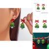 Festive Holiday Earrings Women Alloy Red Bow Christmas Tree Jewelry With Sparkle For Seasonal Wear