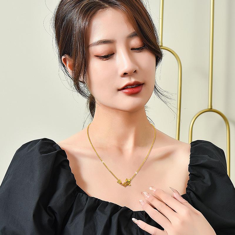 Graceful Titanium Steel Koi Fish Necklace For Women With Charming Gold Accents