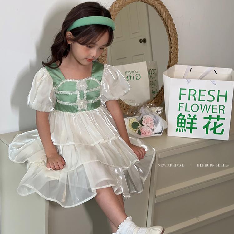 LUSON Children's Summer New Fresh Bubble Sleeve Princess Dress