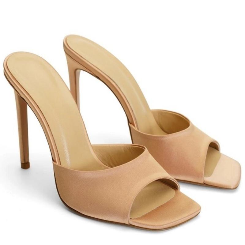 Sexy Women's Slippers High Heels Mules Summer Party Shoes 2025 Outdoor Designer Peep toe Slides Black Pink White Large Size 45