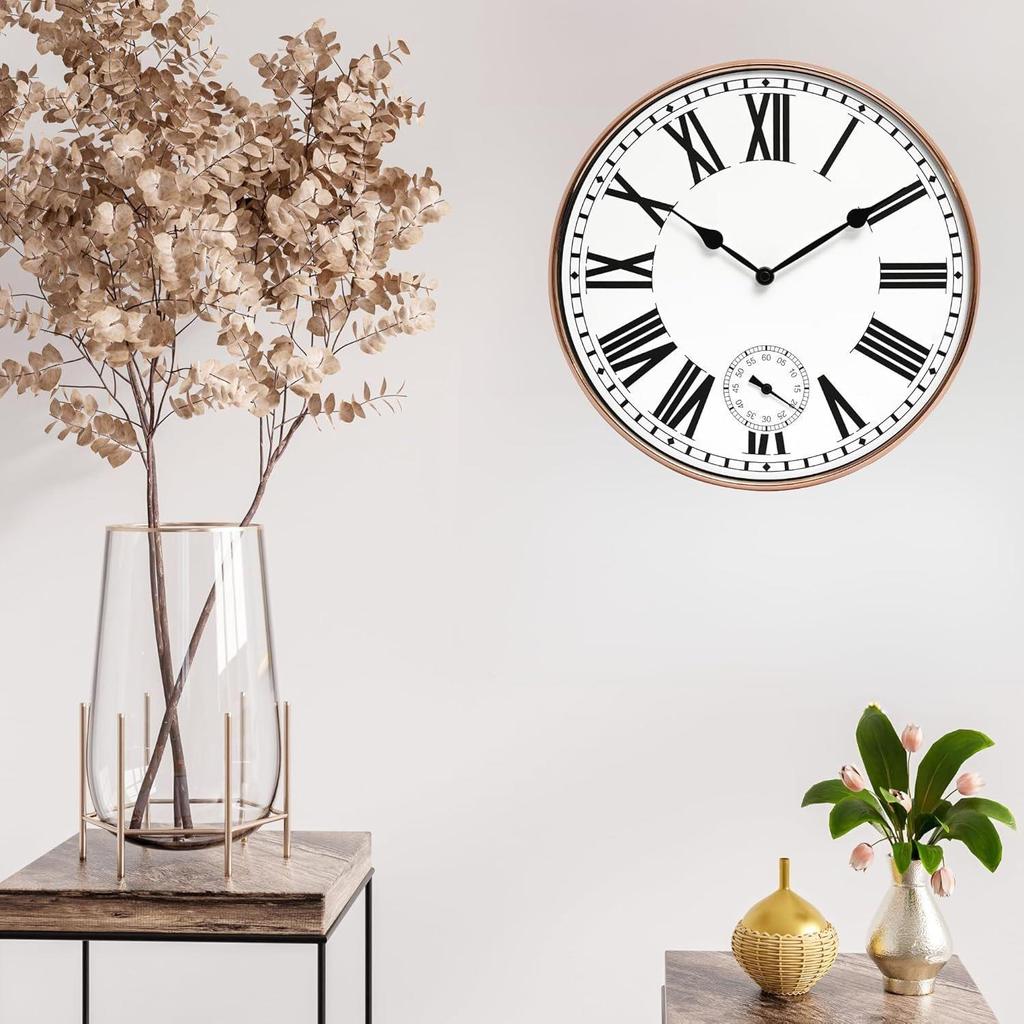 Analog Wall Clock with Sub-Second Dial (12 Inch) (Rosegold, with HD Clear Curved Glass)(Silent Sweep Movement Technology)(Fleet Street in Rose)