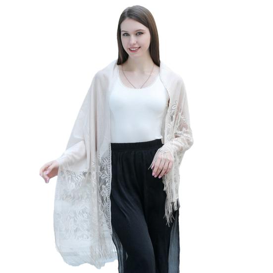 Crochet Flower Pattern Embroidery Lace Tassel Dinner Shawl Bride Bridesmaid Cheongsam Dress Shawl Female Accessories