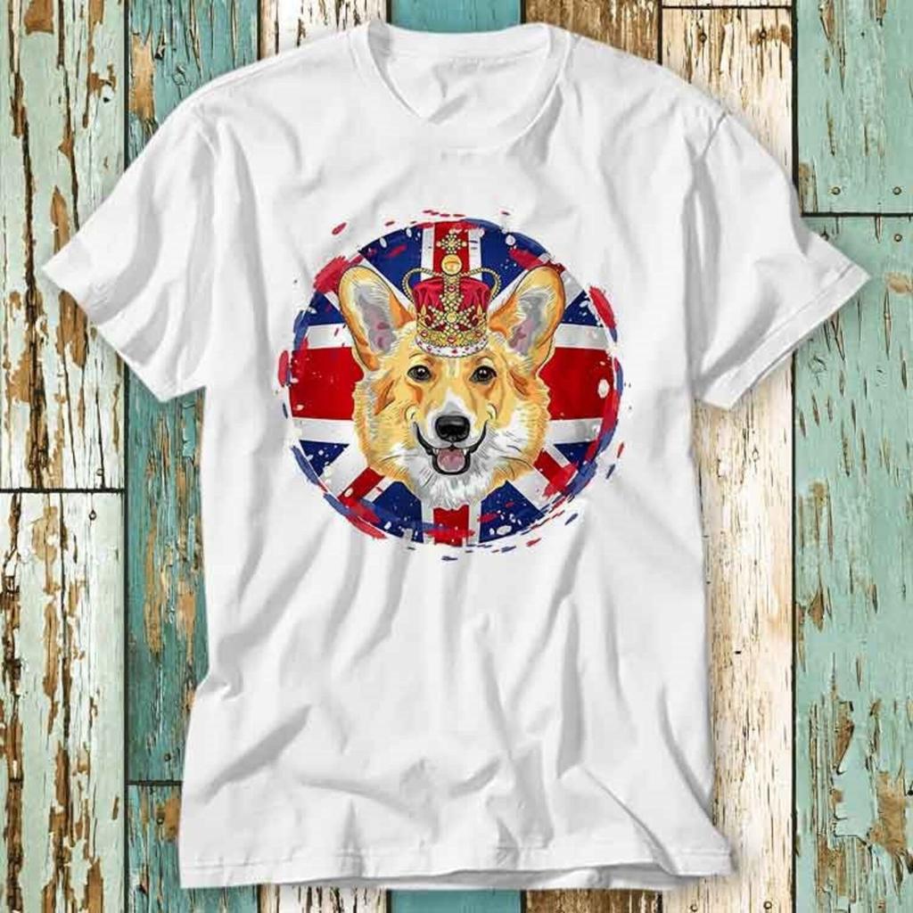 Platinum Jubilee Corgi Crown King Coronation Union Jack Flag T-Shirt Top Design Unisex Tee Retro Fashion Vintage Shirt S941