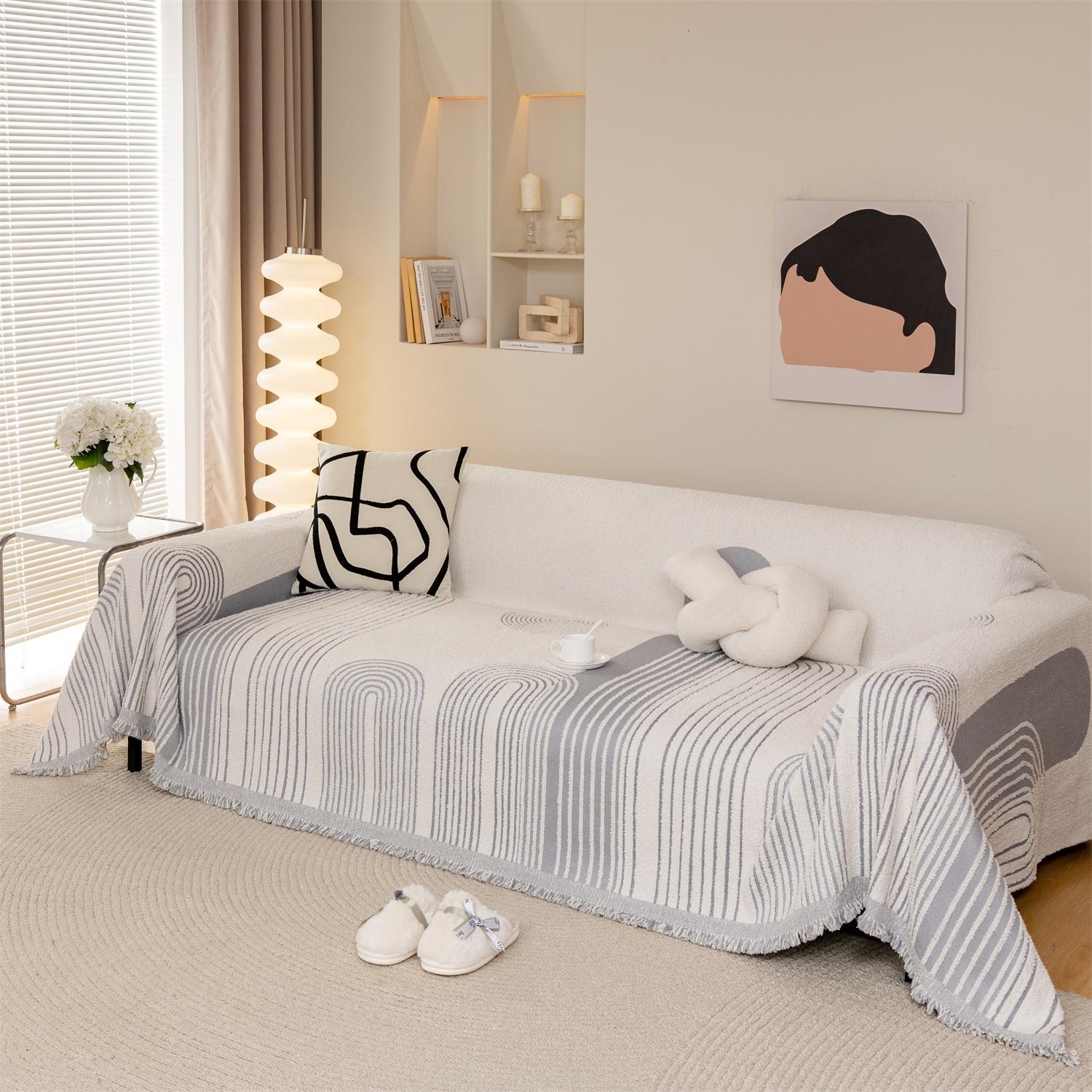 

Утолщенные кремовые арки геометрические линии жаккард плюшевый диван полотенце с кисточками, многофункциональное уютное одеяло для осени/зимы 180X230