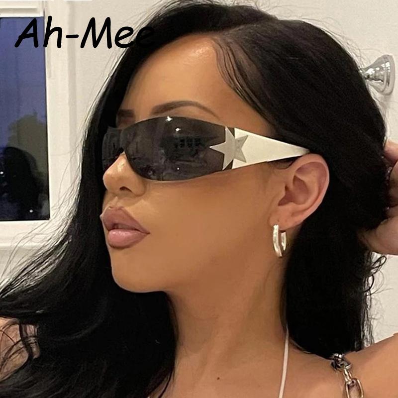Cycling Y2K Rimless Punk One Piece Sunglasses Women Goggle Luxury Brand Shades Sun Glasses Female Five Star Wrap Around Eyewear