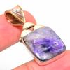 Natural Russian Charoite Two Tone 925 Solid Sterling Silver Pendant 1.50'' D4i22