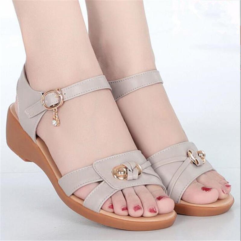 New Summer Women Sandals Open Toe Beach Shoes Female Wedges Shoes Comfortable Women's Flat Sandals Soft Soles Mom's Shoes
