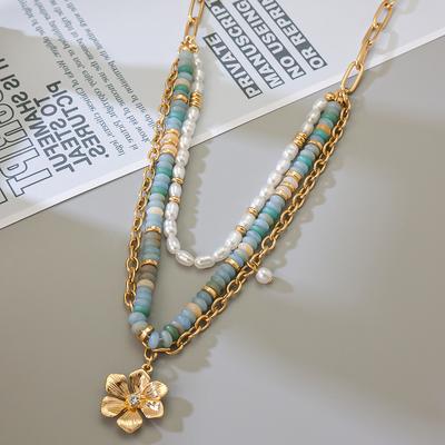 2025 New Products Hot Selling Small Fresh Multi Layer Stacked Fashion Alloy Small Flower Pendant Necklace Clavicle Chain for Women
