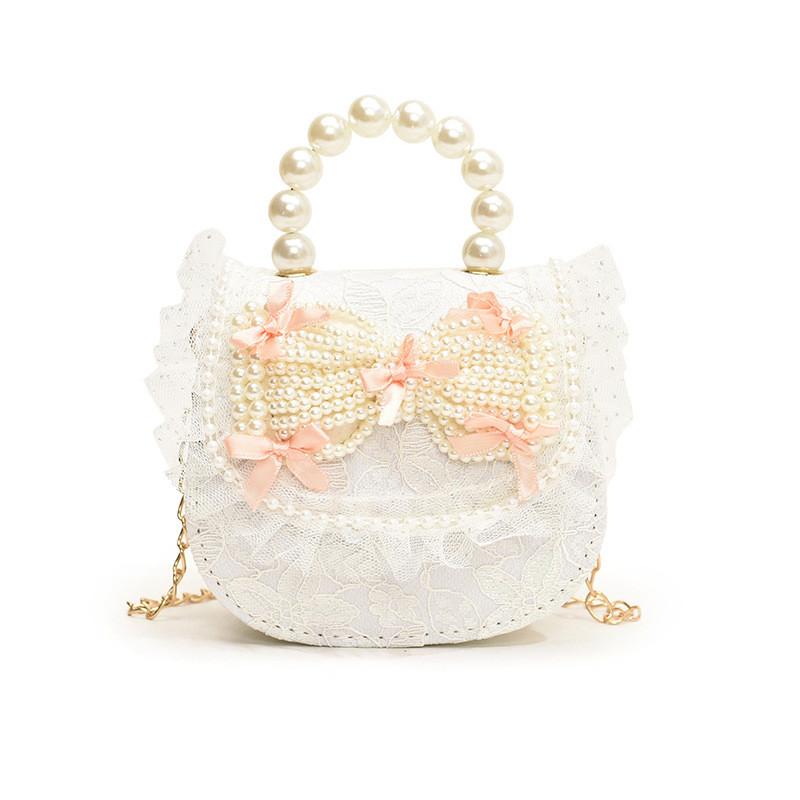 Sweet Pearl Princess Tote Bag Stylish Lace Bow Design For Kids With Breathable Material