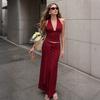 Women's Halter Neck Deep V Neck Top with Tie Detail and Long Skirt Set Casual Two Piece Outfit Summer Beachwear