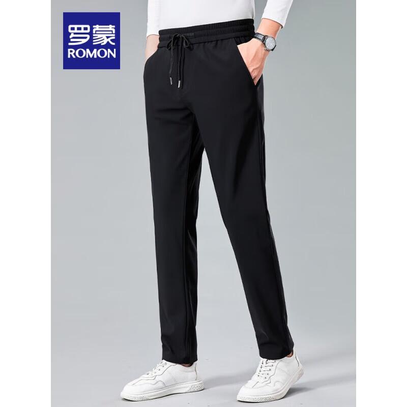 ROMON Men's High-Stretch Drawstring Straight-Leg Casual Pants