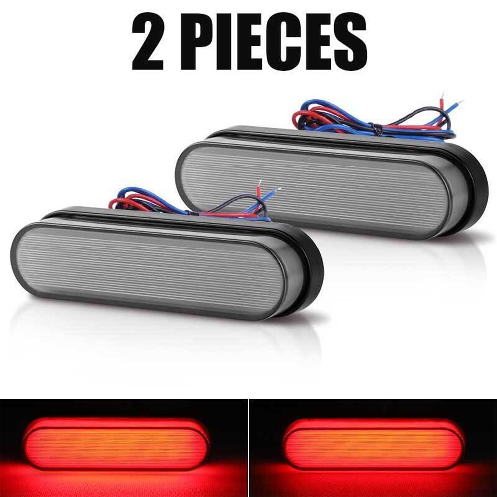 2Pcs Trailer Truck RV 24 LED Oval Brake Tail Light Rear Stop DRL Marker Red Lamp