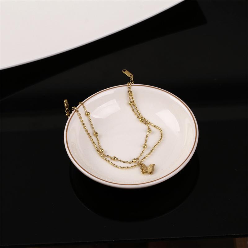 316L Stainless Steel New Fashion Jewelry 2 Layer Matte Butterflies Charm Beaded Anklet For Women Foot Chain Bijoux Femme