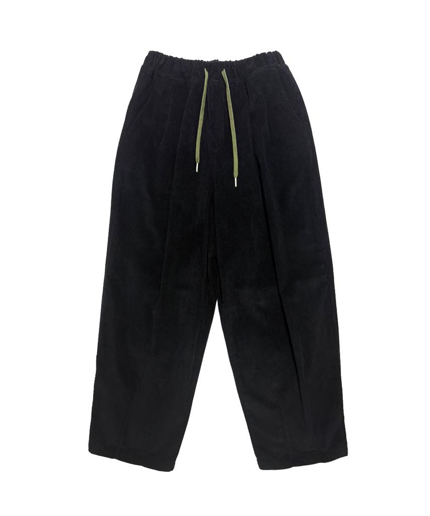 GOSTREET Semi-Wide Double-Fleece Corduroy Curved Elastic Pants Black