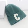 New Wool Hat Women's Autumn and Winter Warm Letter C Pullover Hat Student Solid Color Knitted Hat