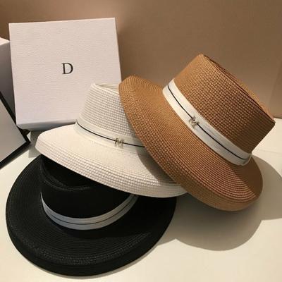 2020 New Women's Wide Brim Sun Hats Summer Ribbon M Straw Hat Fashion Foldable Beach Boater Hat Cap Holiday Audrey Hepburn