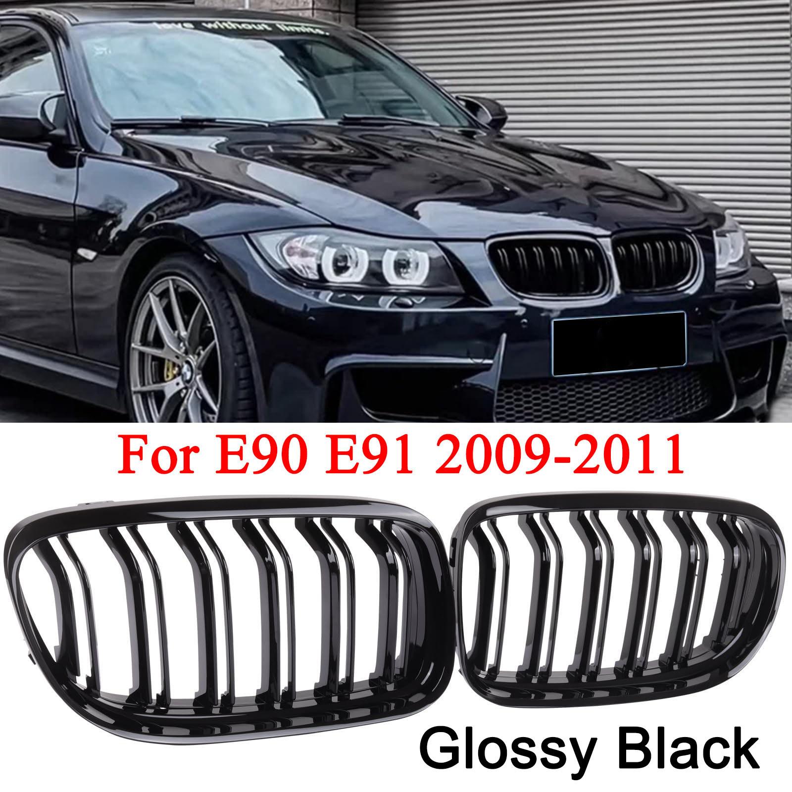 E90 Grill Front Kidney Grille For BMW 3 Series 2005-2008 E90 E91 Double Slats Gloss Black Grills Black 09-11
