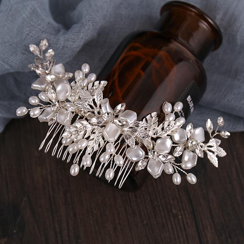 Braut Hochzeit Blume Hochzeit Haarkamm Kristall Haarschmuck mit Perle Braut Seitenkämme Kopfschmuck für Frauen Tiara Kopfschmuck