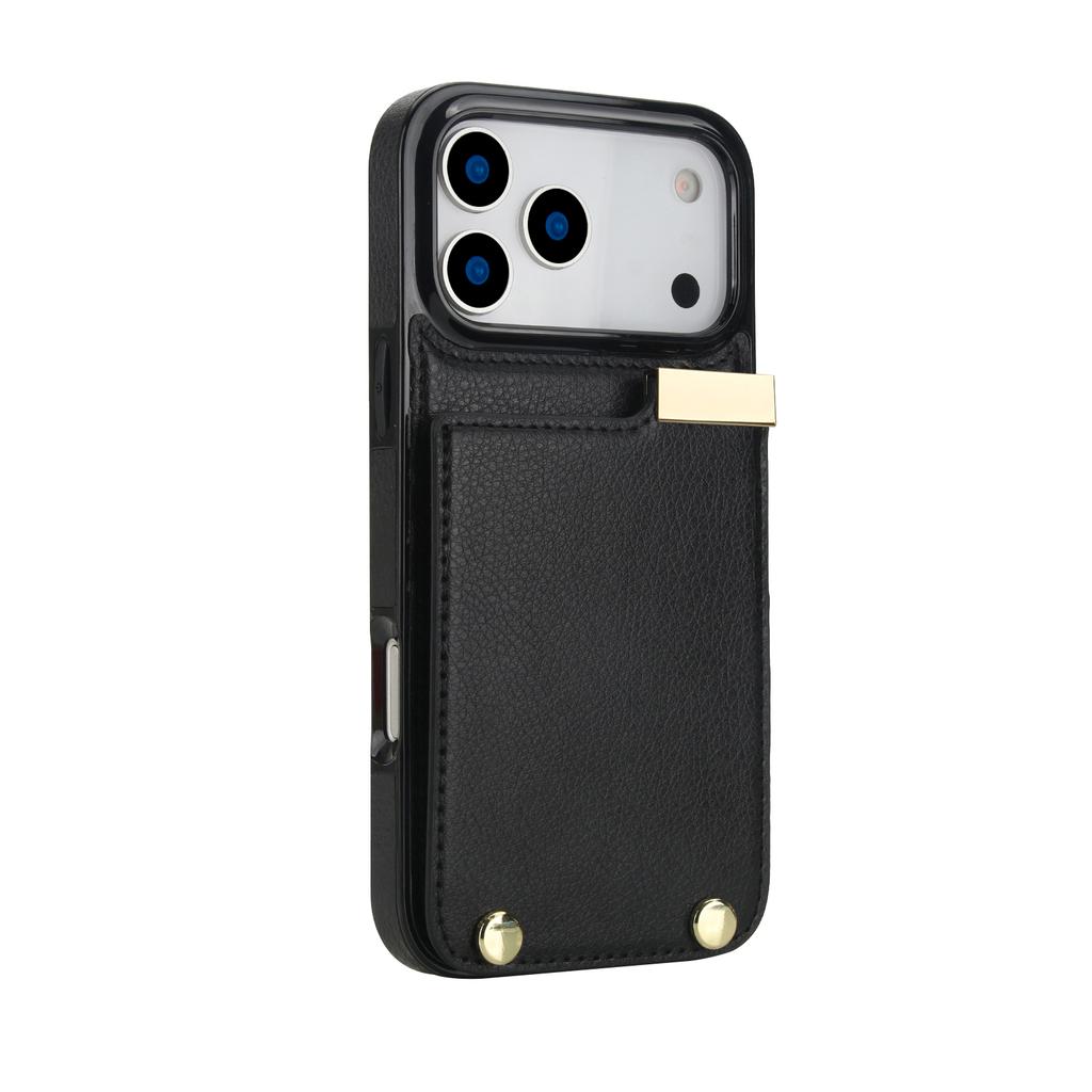 For iPhone 17 Pro Max Case TPU + PU Leather Hardware Decor Phone Cover with Card Holder