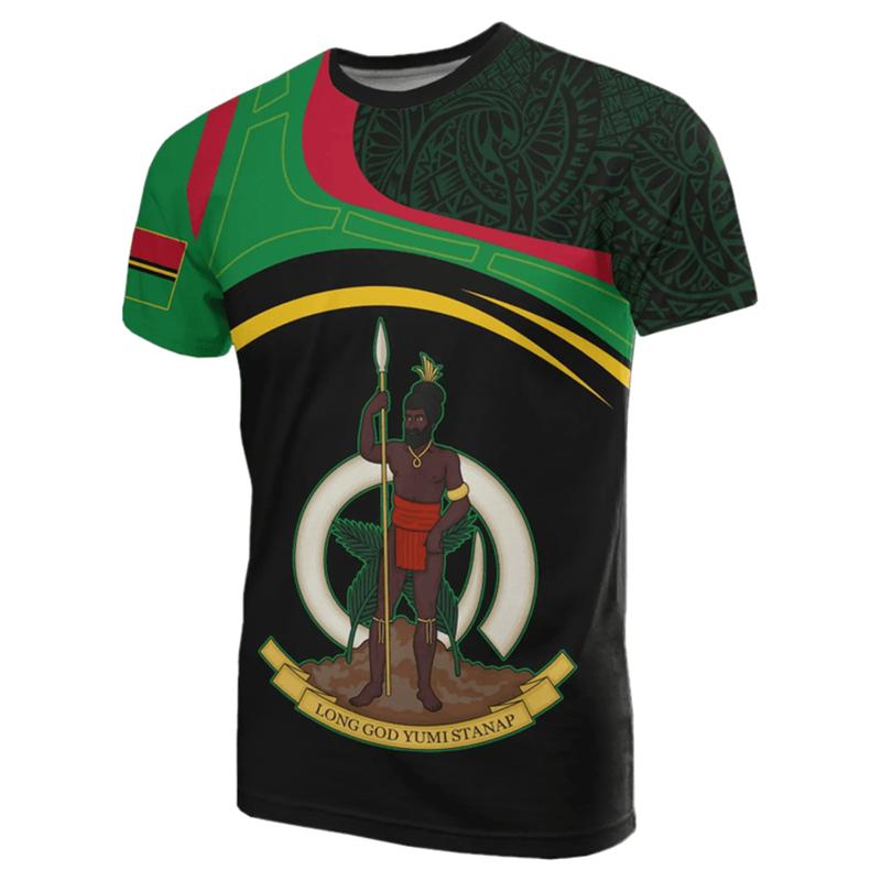 Vanuatu Flag VU National Men's T-shirts Casual Loose O Neck Short Sleeve Tops Tees Men's Clothing Oversized T shirts Streetwear