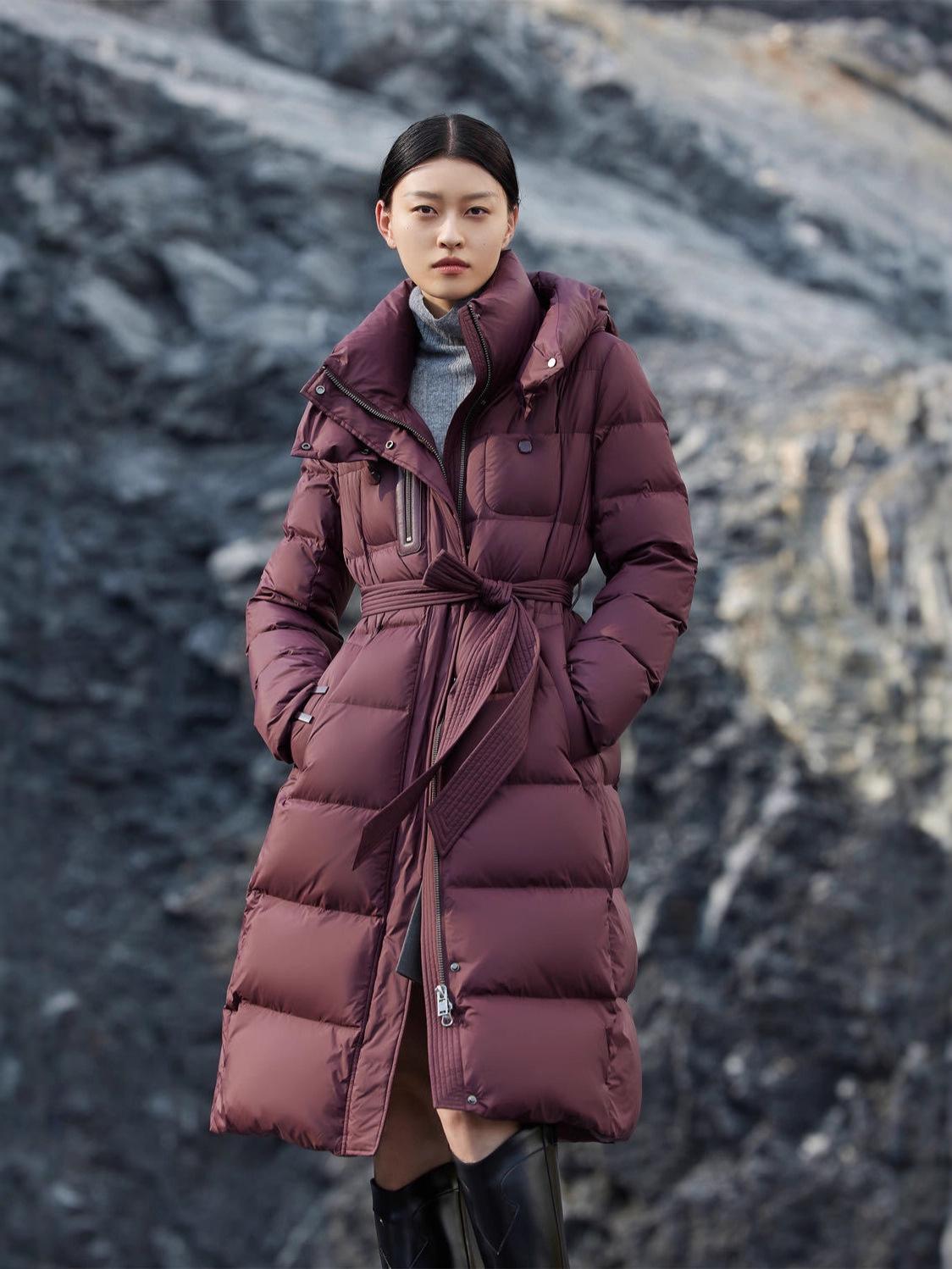 

Женская роскошная пуховая куртка с капюшоном - Зимняя мода, Теплая, Длинная и Утепленная модель Small