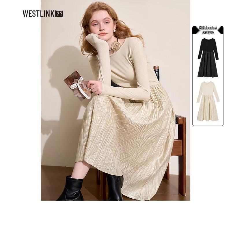 

Xiyu Women s French Glitter Knit Round Neck Long Dress M