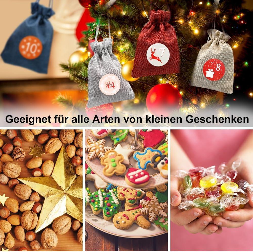 24pcs Christmas Linen Bag Drawstring Bag Set Party and Gathering Gift Box Cosmetics Jewelry Candy Packaging and Storage Bag