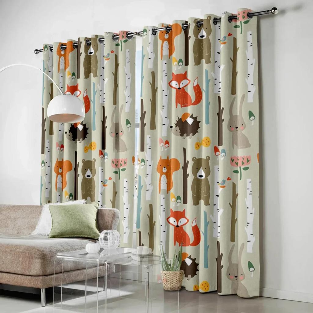 3D Cartoon Forest Animal Tree Fox Bear Rabbit Child Window Curtains Curtains for Living Room Decorative Items Living Room 2Panel