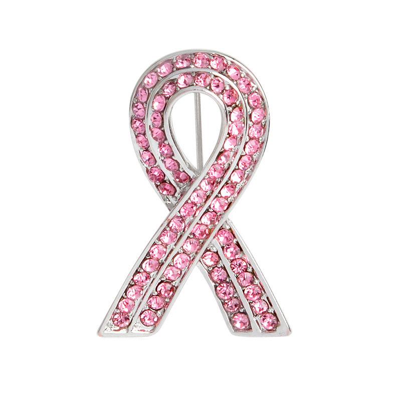 Stylish Pink Rhinestone AIDS Awareness Ribbon Brooch