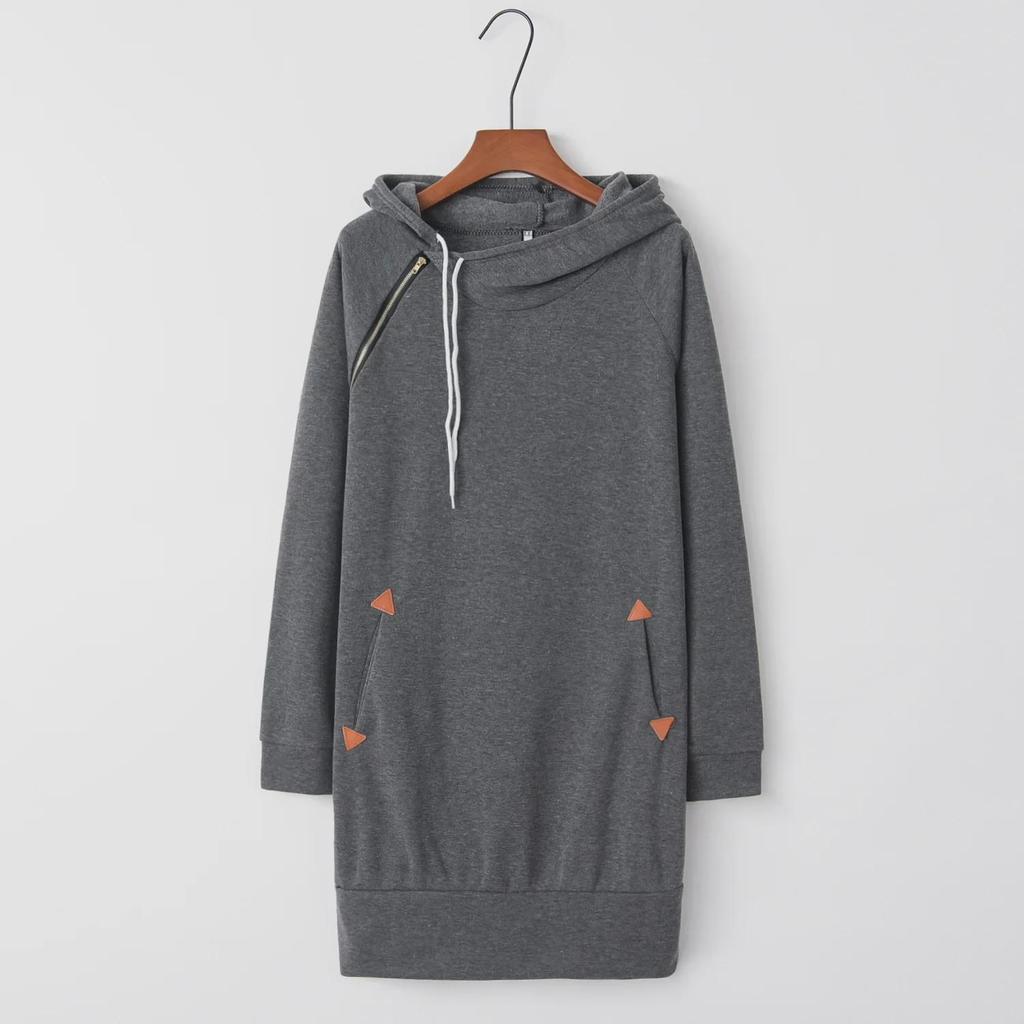 Hooded Zipper Pullover Mid-Length Sweater Dress - New Style